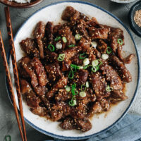 Super juicy and flavorful, you’ve got to make sesame beef tonight! It’s made with less oil than at a Chinese restaurant, so you can savor the flavor in a healthier way! {Gluten-Free Adaptable}