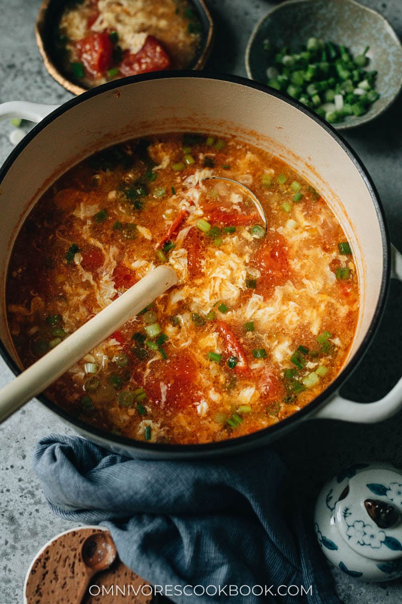 Chinese egg drop soup in a pot