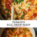 Add this quick and colorful tomato egg drop soup to your homemade Chinese takeout night menu! The aromatics and tomatoes are sauteed to release the fragrance, then cooked with egg ribbons in chicken broth with nutty sesame oil to finish it up. It is comforting and delicious and will warm your heart on a chilly day. {Gluten-Free, Vegetarian-Adaptable}