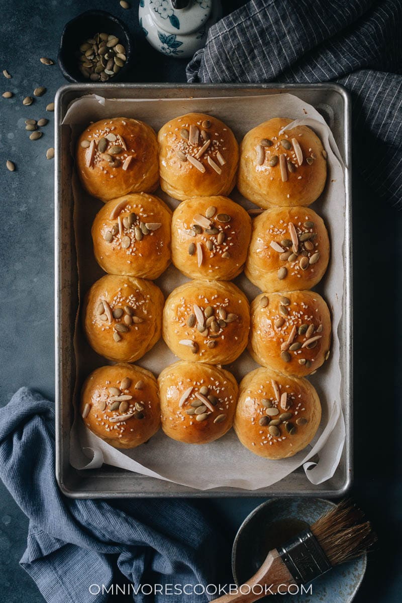 Sweet potato rolls topped with nuts