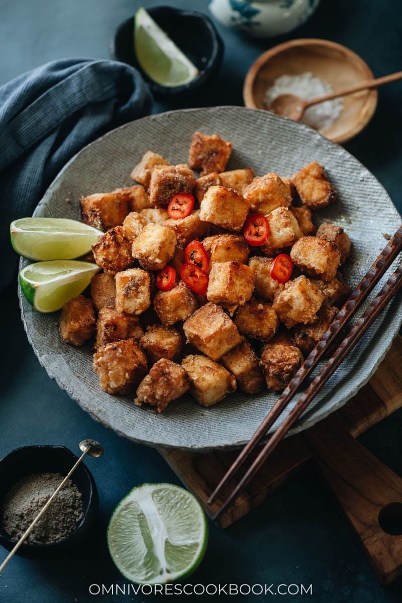 Fried tofu in a bowl