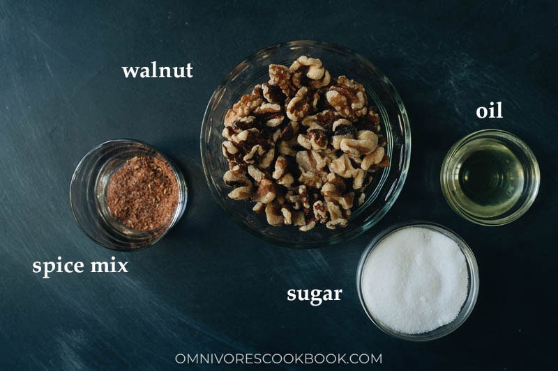Ingredients for making candied walnuts