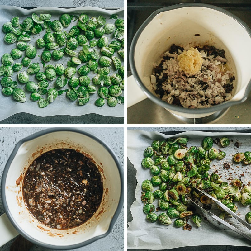 Sweet and sour brussels sprouts cooking step-by-step