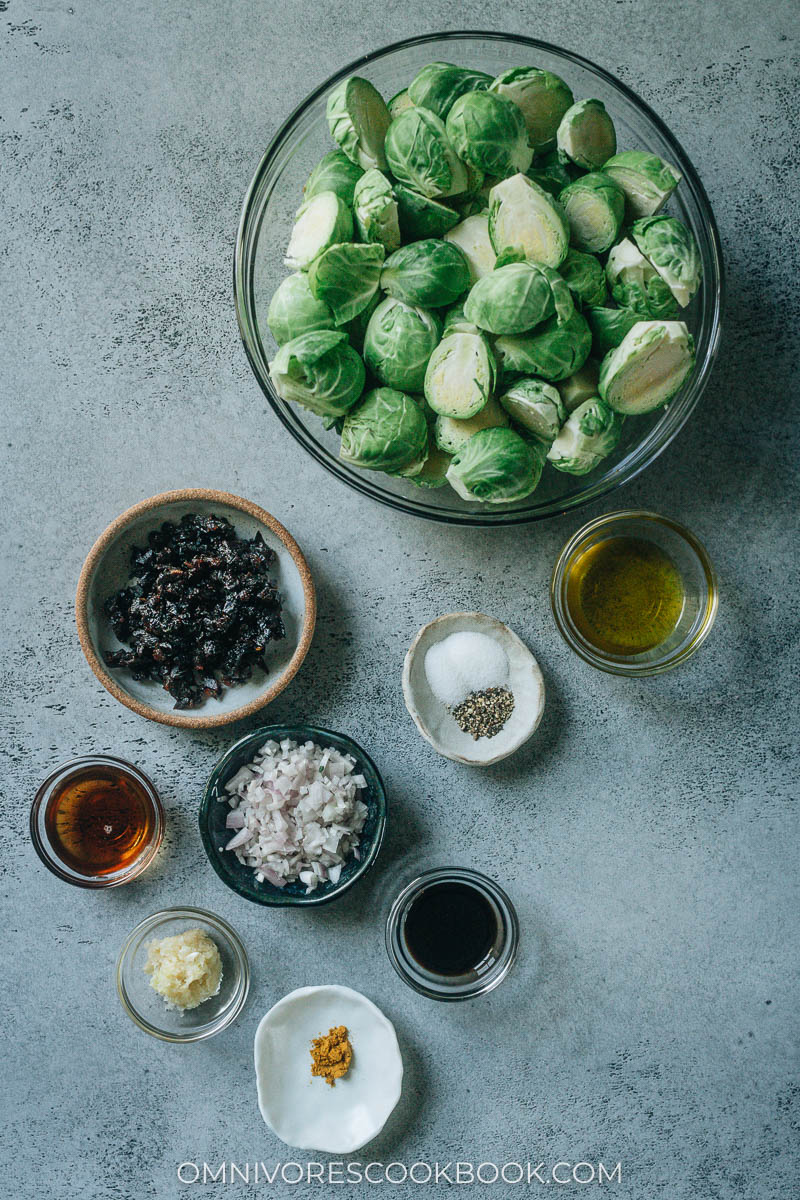 Ingredients for making sweet and sour brussels sprouts