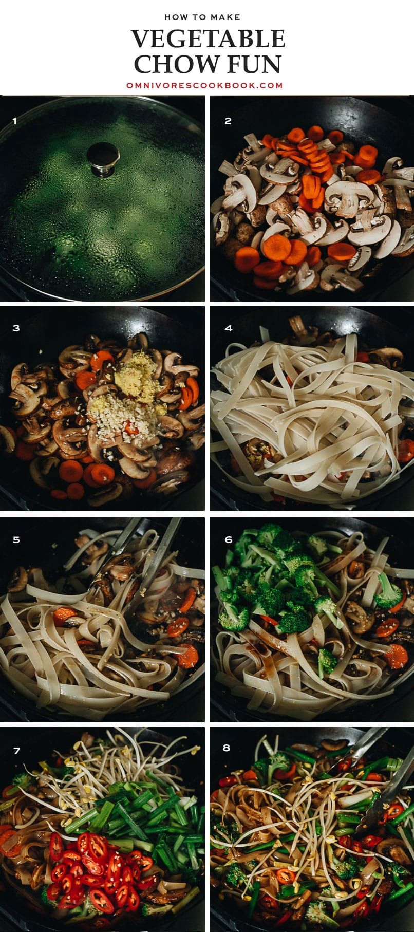 Vegetable chow fun cooking step-by-step