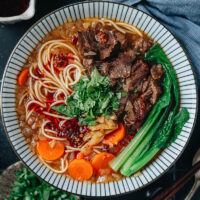 A soothing and comforting beef shank noodle soup that takes no time to put together and is very flavorful. The base uses homemade braised beef shank and its broth, with a few added ingredients to make a delicious one-bowl meal for any time of day.