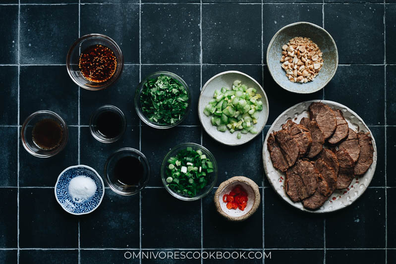 Ingredients for making Chinese beef salad
