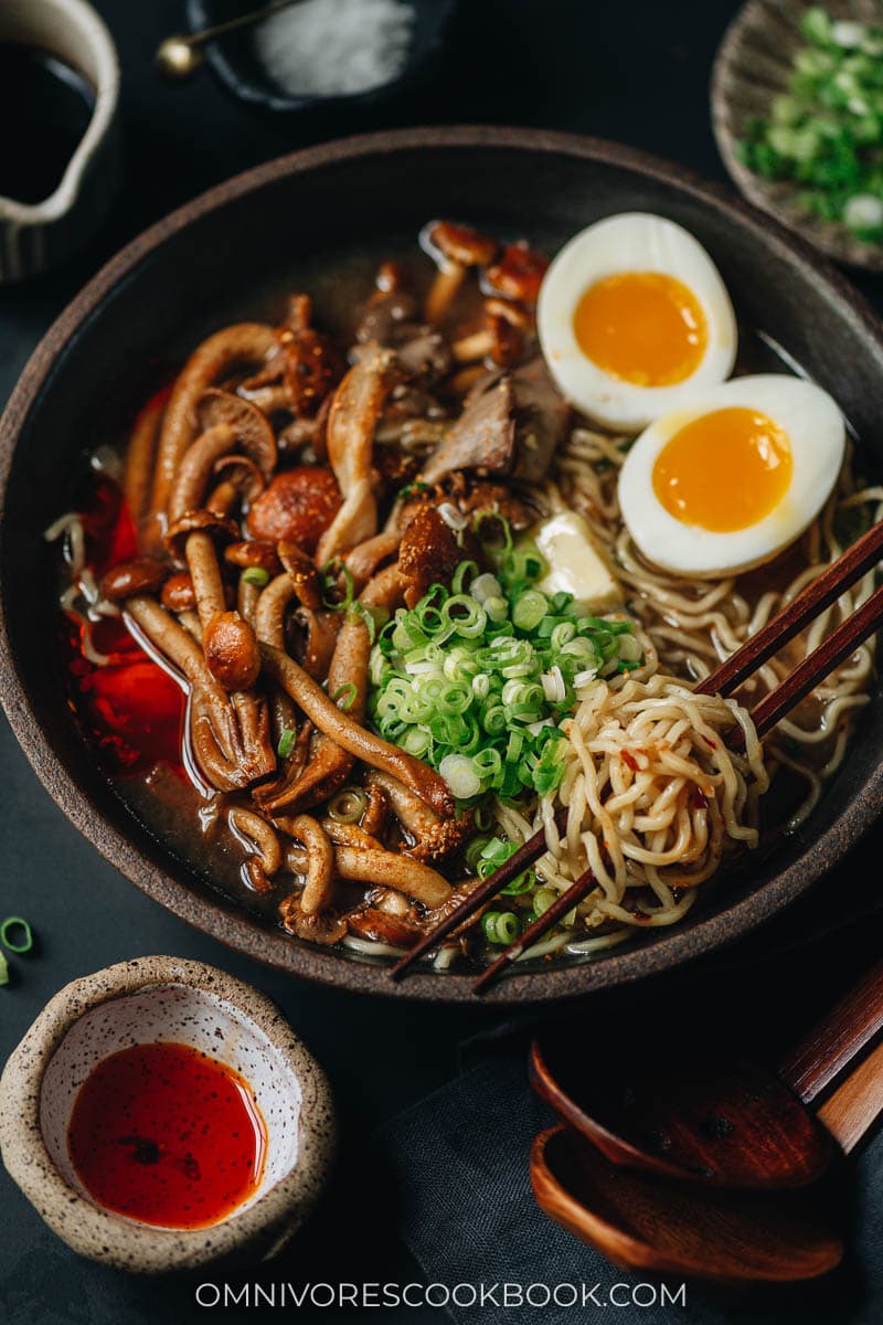 Mushroom ramen close up