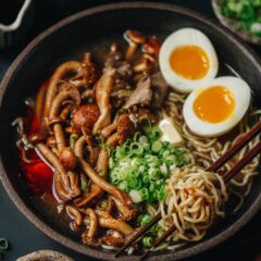 A fast and easy mushroom ramen that has a rich tasting broth and scrumptious toppings. It is a perfect one-pot meal that is hearty, satisfying, and nutritious! {Vegetarian}