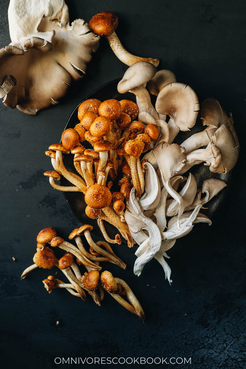 Chestnut mushrooms and oyster mushrooms