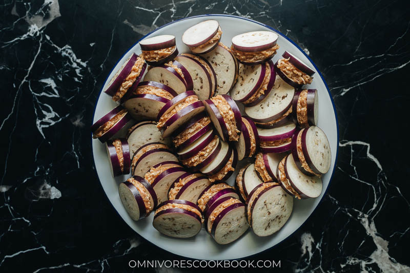 Pork stuffed eggplant uncooked