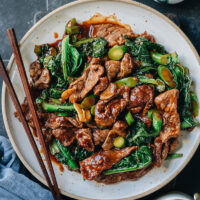 This beef and Chinese broccoli is so easy to put together and it uses one secret ingredient to make it irresistible! The silky tender beef is so juicy, smothered in a rich brown sauce with crisp Chinese broccoli. It only takes 20 minutes to put together. Top it on steamed rice for a hearty and healthy dinner! {Gluten-Free adaptable}