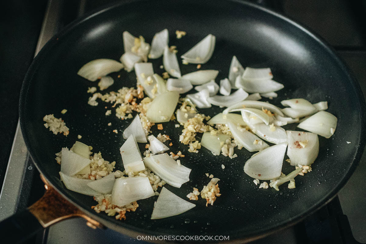 Cook aromatics and onion