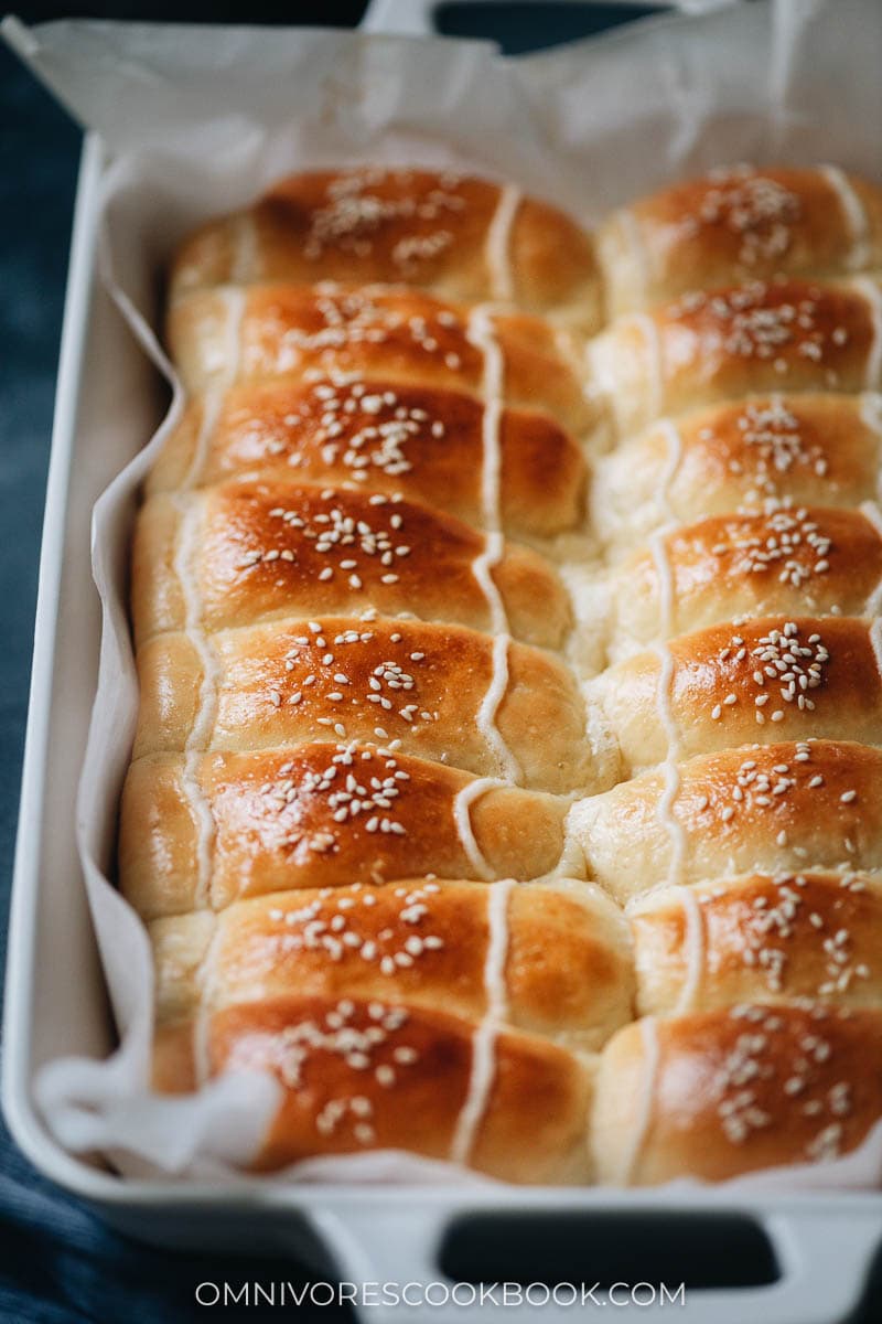 Homemade Chinese cocktail buns in a casserole dish