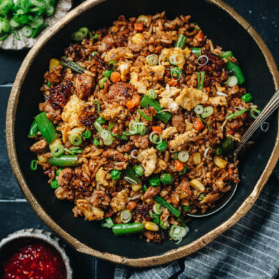 15-minute homemade pork fried rice with chili sauce