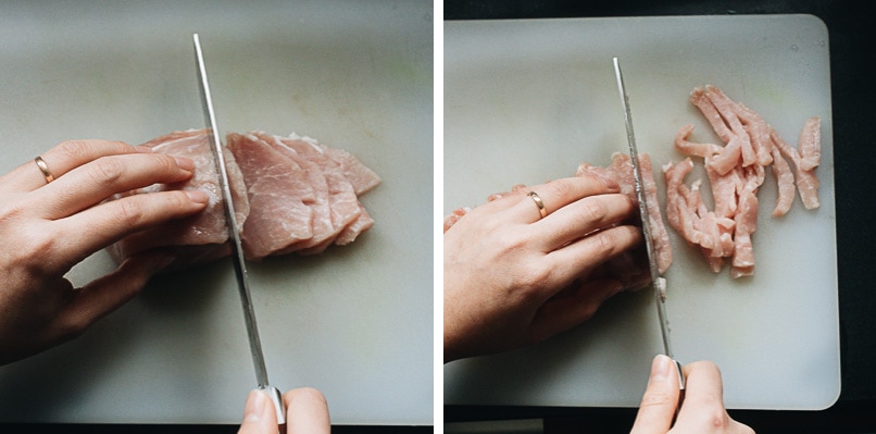 How to slice pork into thin strips