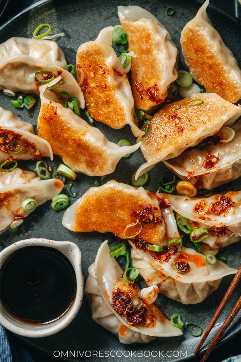 Chinese pork and sauerkraut dumplings close up