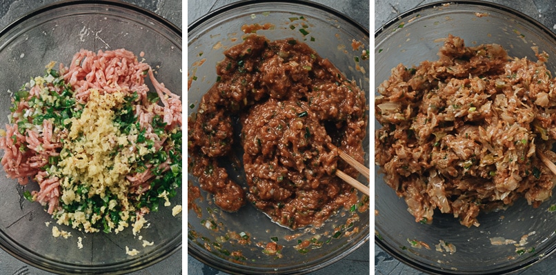 Making pork and sauerkraut dumpling filling step by step