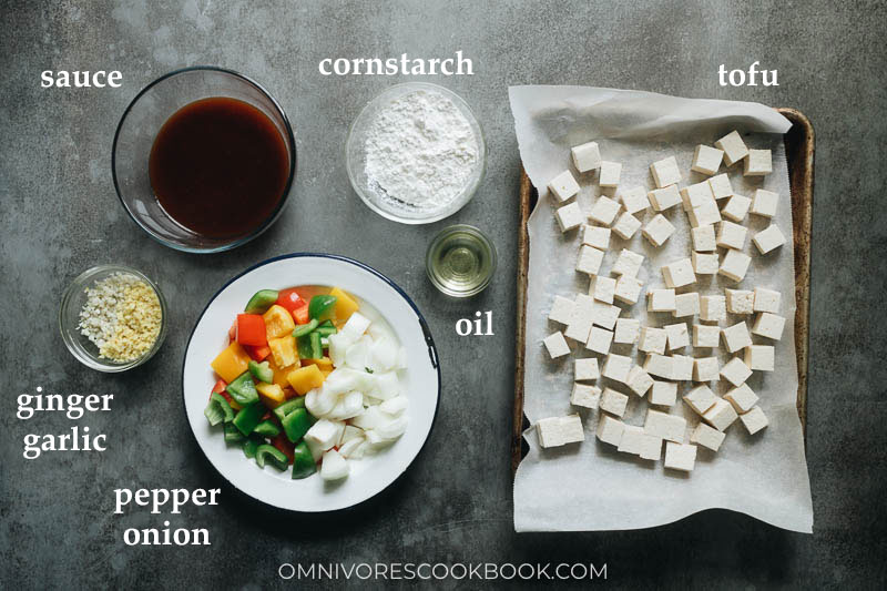 Ingredients for making sweet and sour tofu