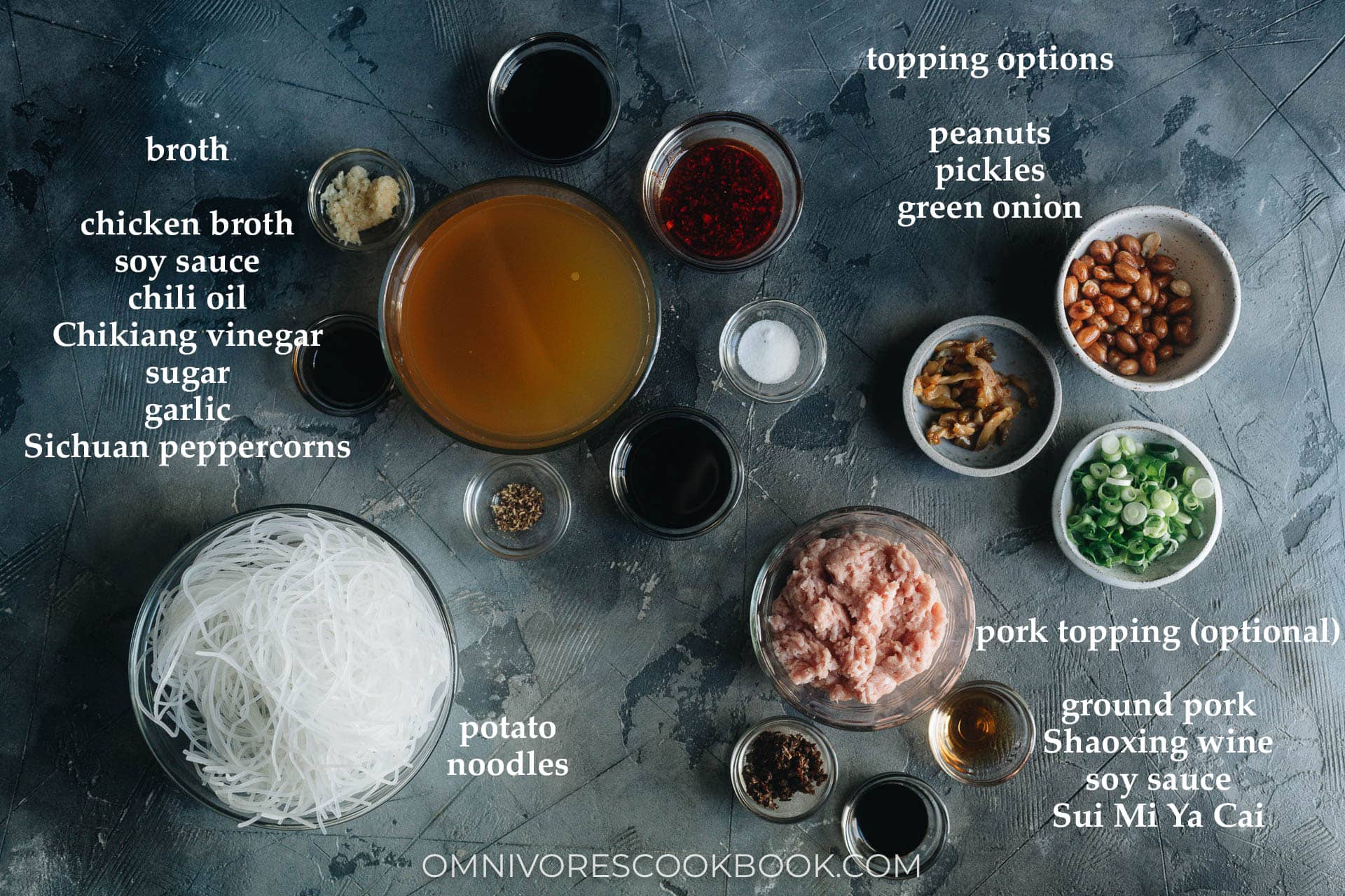 Ingredients for making suan la fen