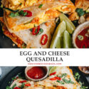 Quick and easy breakfast quesadilla made with scrambled eggs, sauteed kimchi, zucchini, and melty cheese. It takes no time to put together and is colorful and super hearty. Making a fun, balanced, and nutritious breakfast couldn’t be easier! {Vegetarian Adaptable}