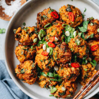 Fried carrot fritters close up