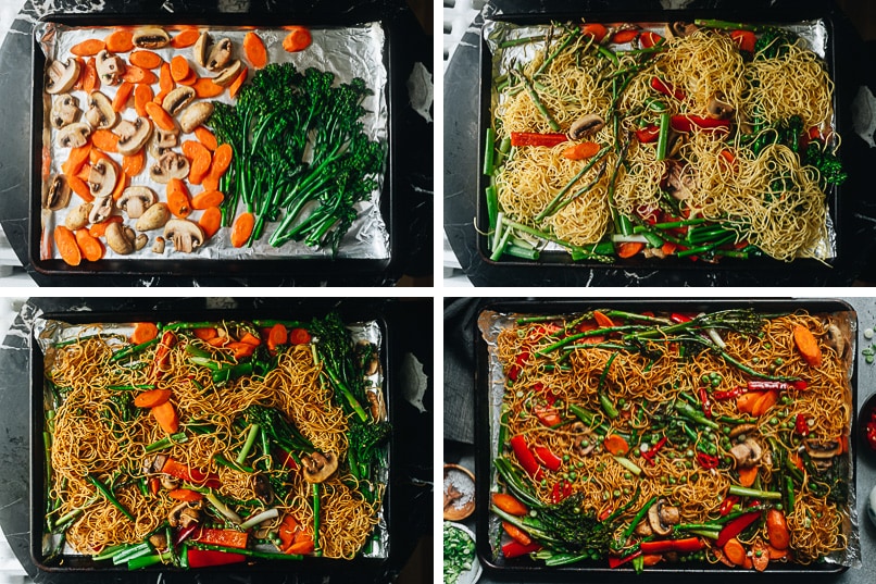 Making sheet pan chow mein step-by-step