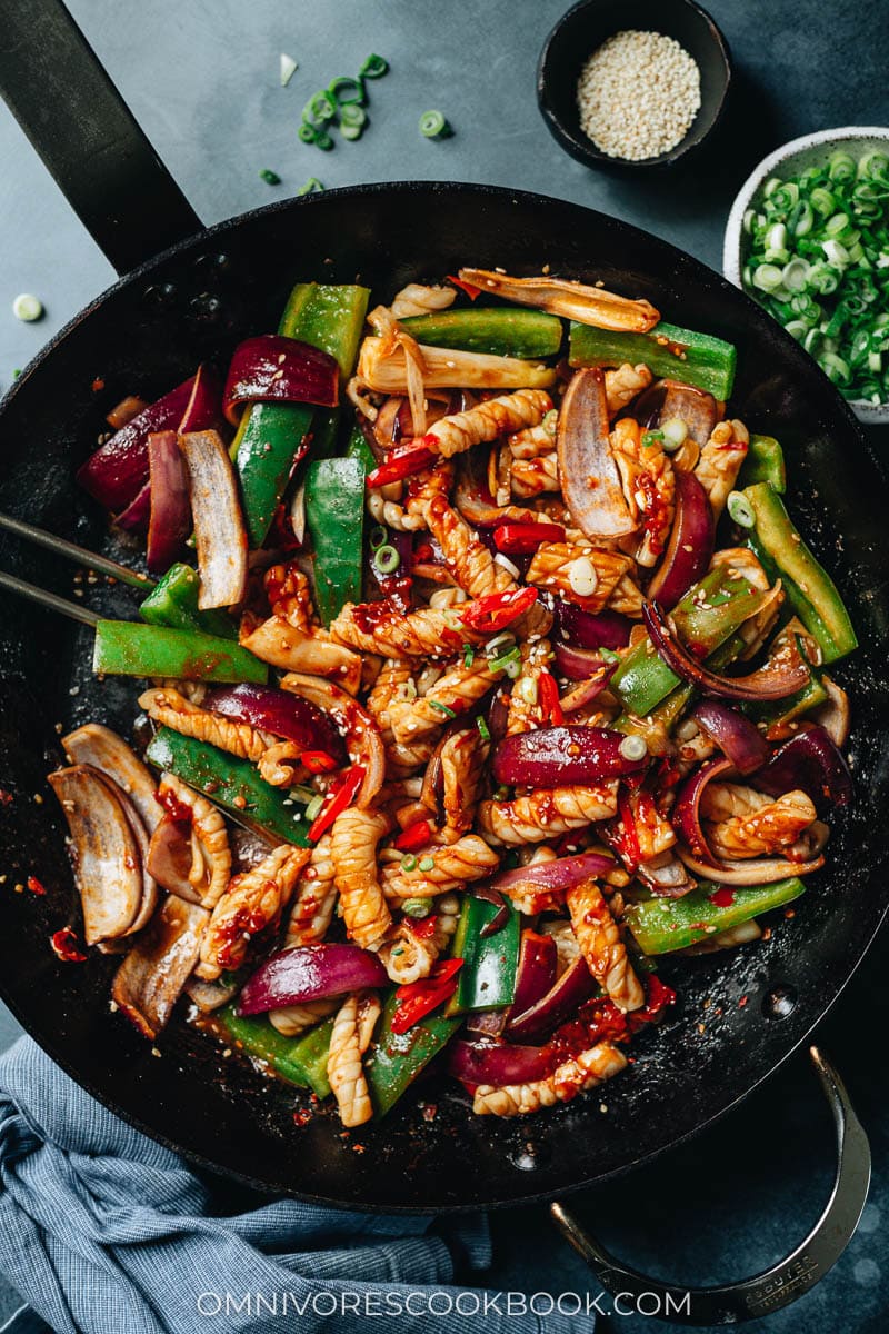 Chinese spicy squid stir fry