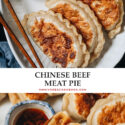 The Chinese meat pie is a classic northern Chinese savory pastry. It has a juicy beef filling with onion, carrot and aromatics in a crispy crust. It’s like a giant dumpling! It’s perfect for meal-prep to make ahead and serve later, so you can enjoy this dim sum delicacy at any time of day.