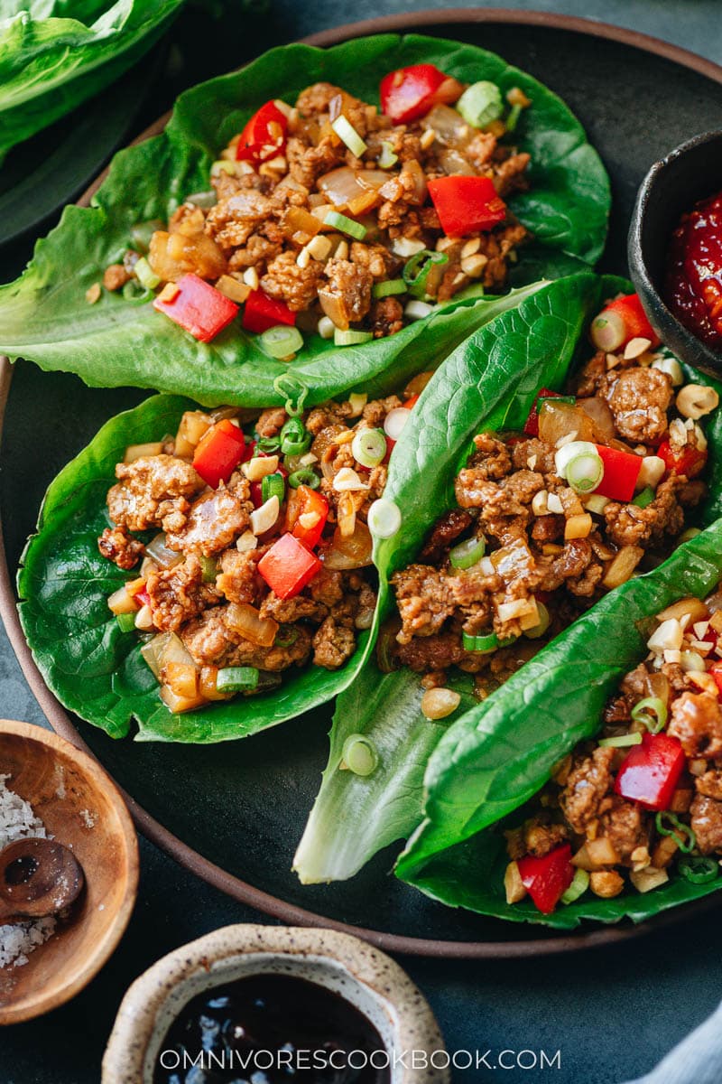 Chinese pork lettuce wrap close-up