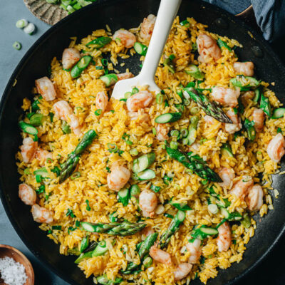 Golden fried rice in a pan