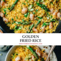 If you love fried rice, you’ll go crazy for this classic Chinese golden fried rice featuring crispy rice coated in egg yolk, tender shrimp and asparagus. This delicious one-bowl meal is easy and fast to put together and will leave your family wanting more. {Gluten-Free}