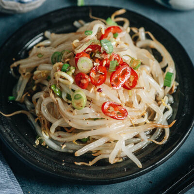 Chinese bean sprout salad close up