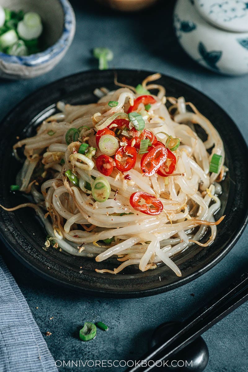 Chinese bean sprout salad close up