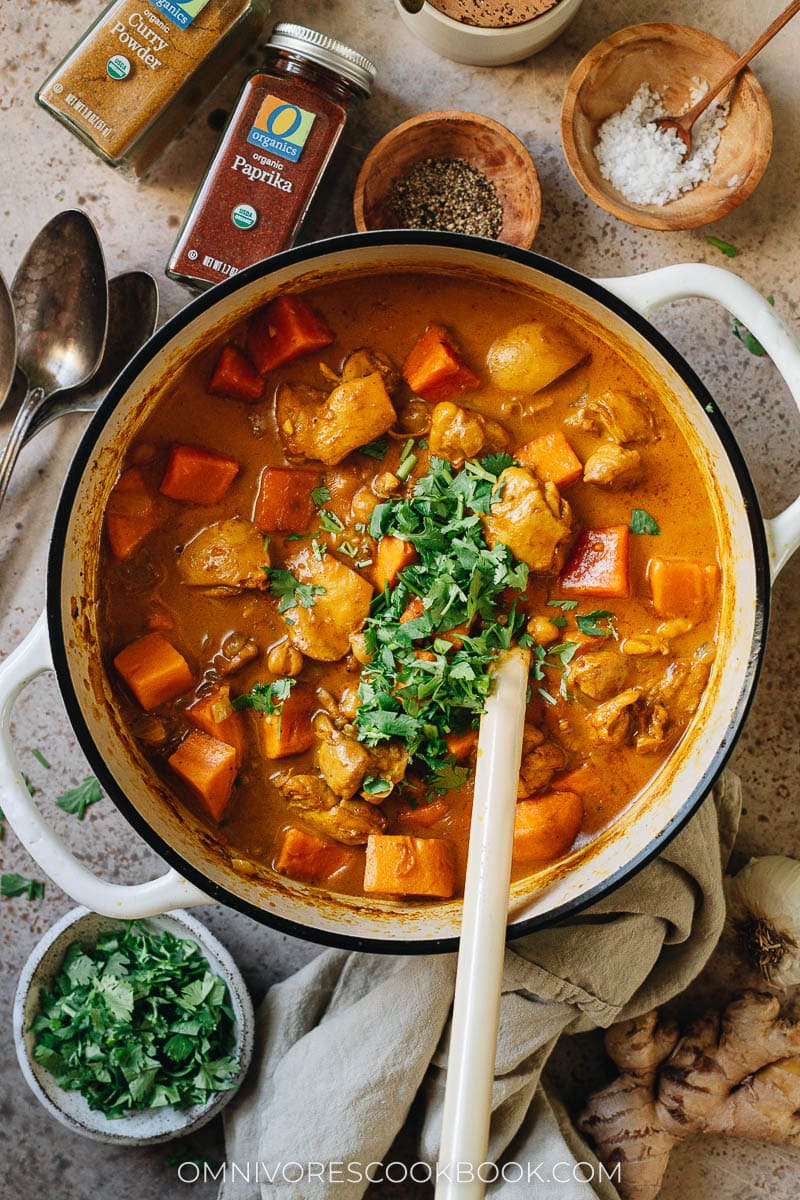 Chicken sweet potato curry in a pot