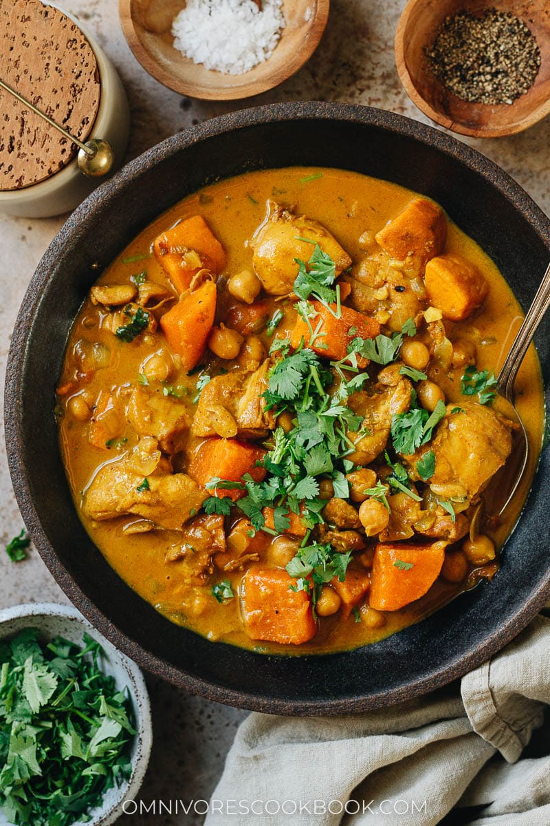 Chicken sweet potato curry in a bowl