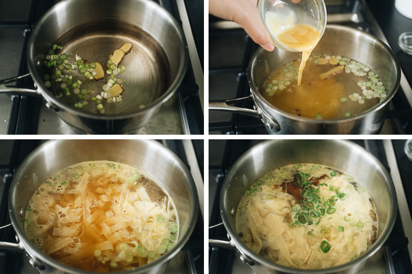Cooking vegan egg drop soup step-by-step