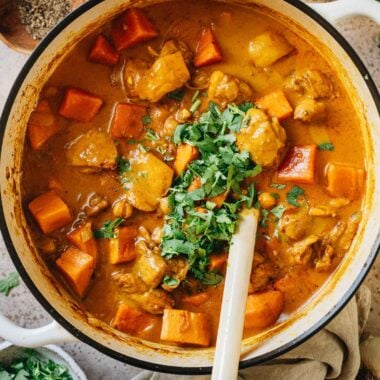 Chicken sweet potato curry in a pot