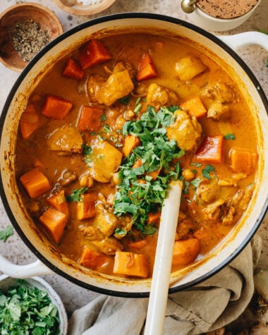 Chicken sweet potato curry in a pot