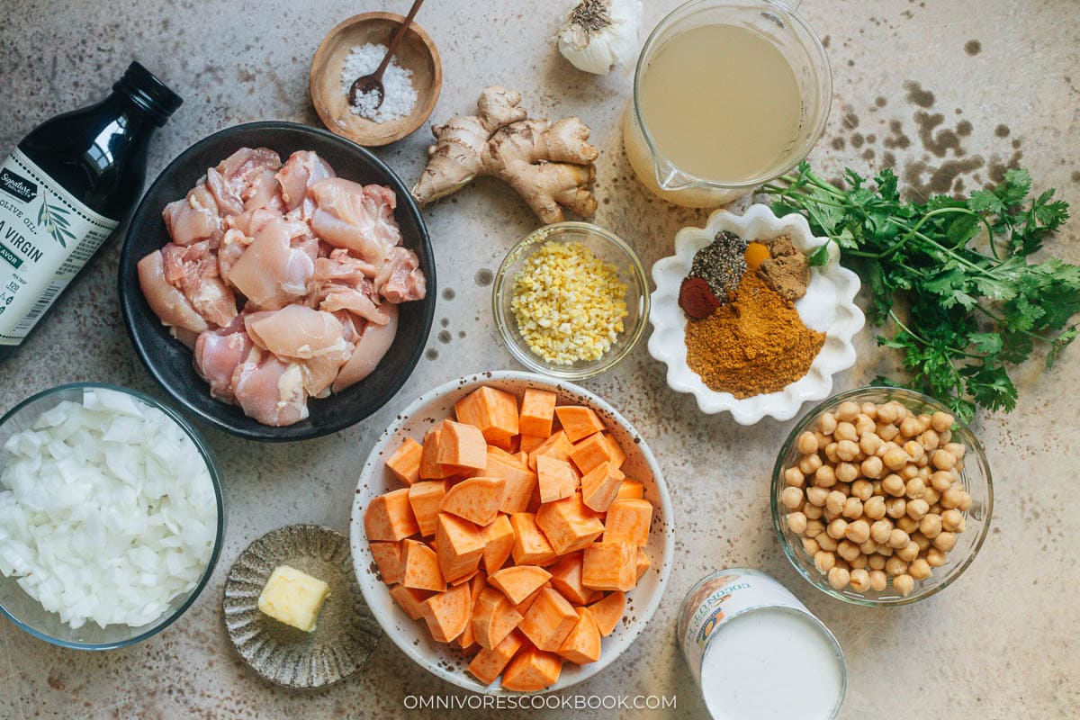 Chicken sweet potato curry mise en place