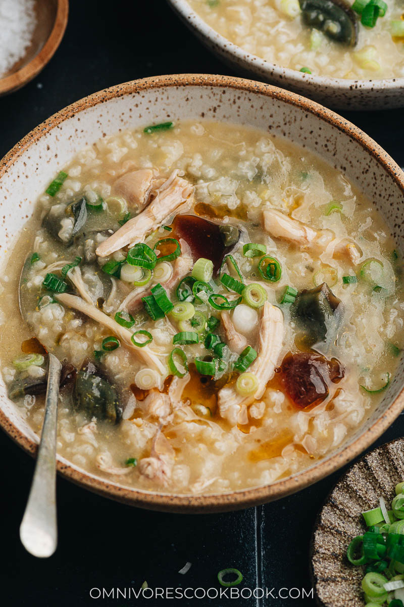 Homemade century egg congee with chicken cooking process