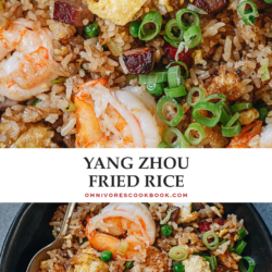 Make authentic Yangzhou fried rice in 30 minutes for crispy rice with bits of shrimp and Chinese BBQ pork that are rich and aromatic. This one is so easy to put together and tastes so much better than your usual Chinese takeout! {Gluten-Free Adaptable}