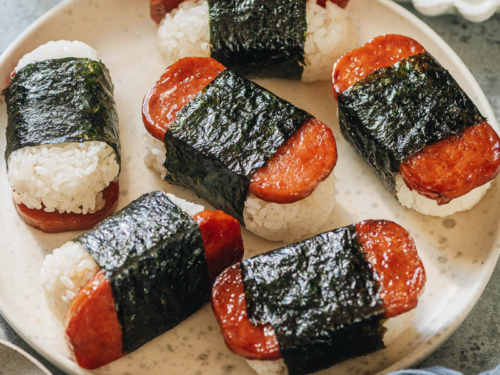 Tasty Teriyaki Spam Musubi, Teriyaki Spam Musubi. Pan-fried spam with a  homemade teriyaki glaze packed with sushi rice and wrapped in roasted  seaweed. A delicious Hawaiian Japanese