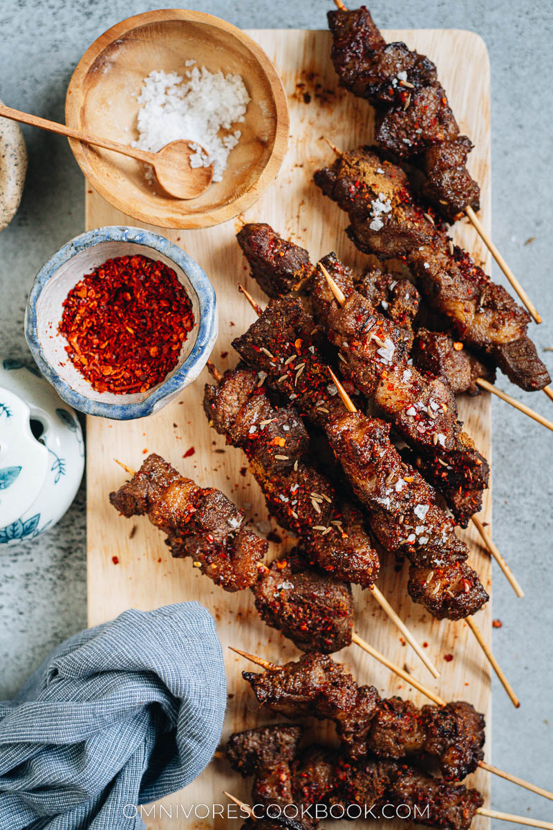 Homemade air fryer lamb skewers with spices