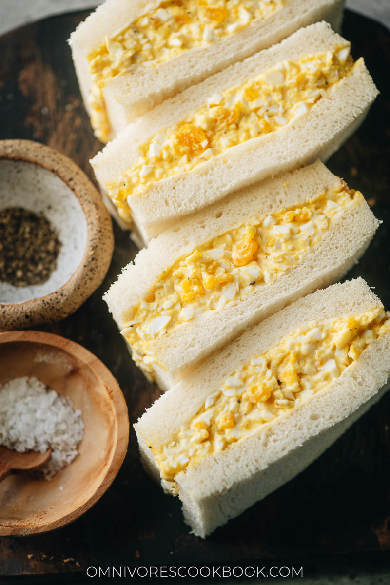 Japanese egg sandwich with soft boiled eggs
