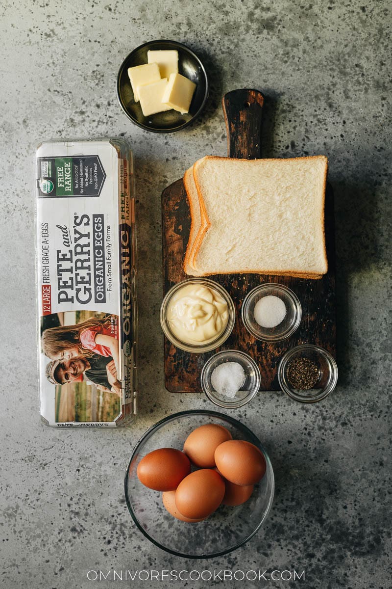 Ingredients for making Japanese egg sandwich