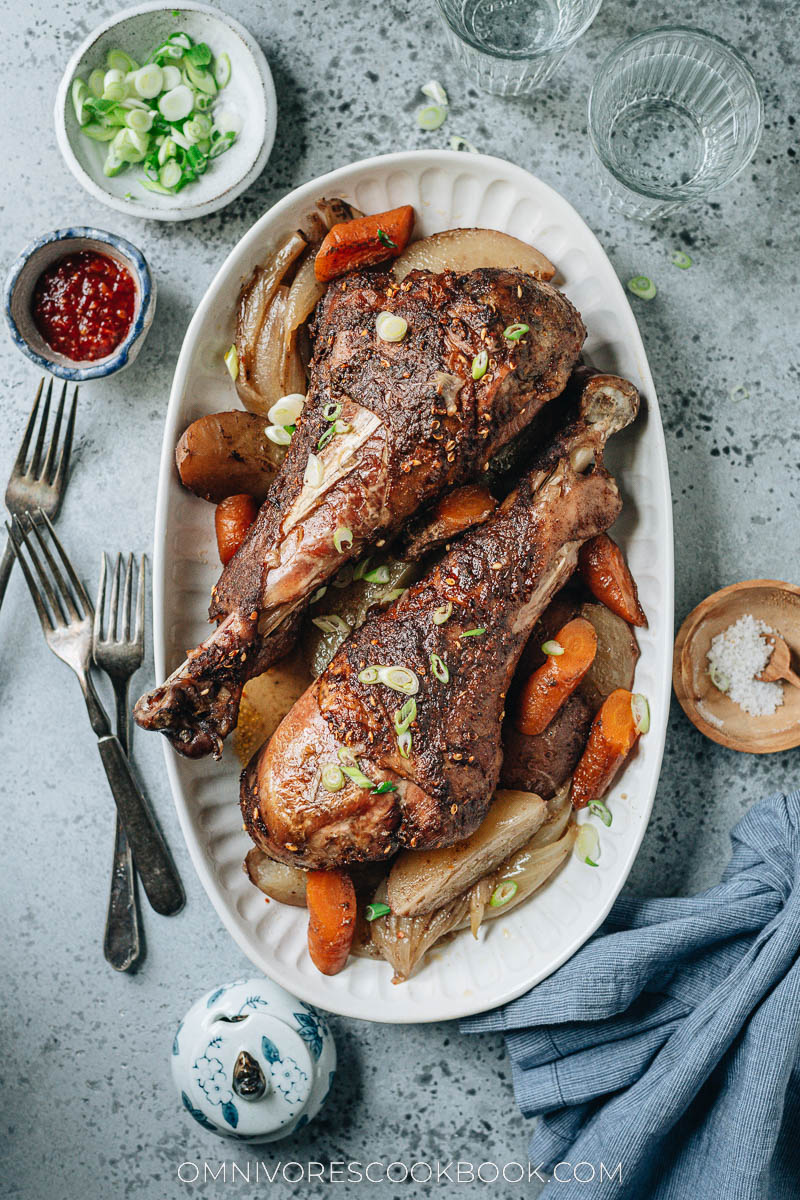 Roast turkey legs rubbed with spice mix