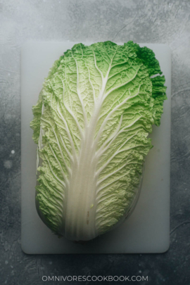 Napa cabbage on a cutting board