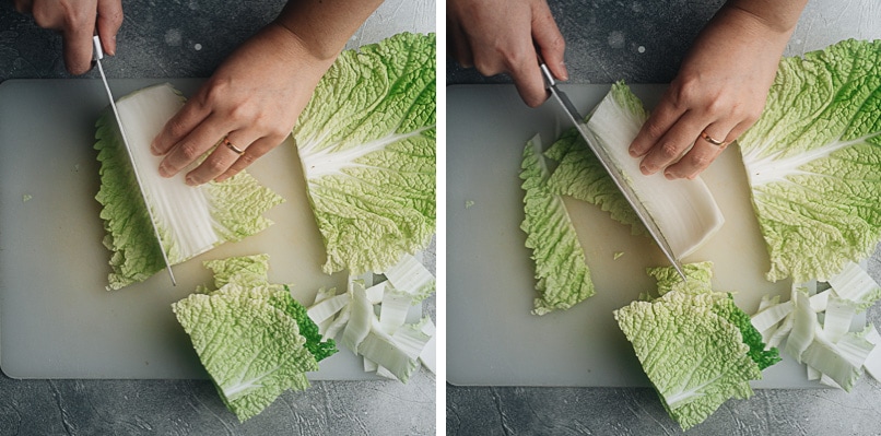 Cut greens off napa cabbage