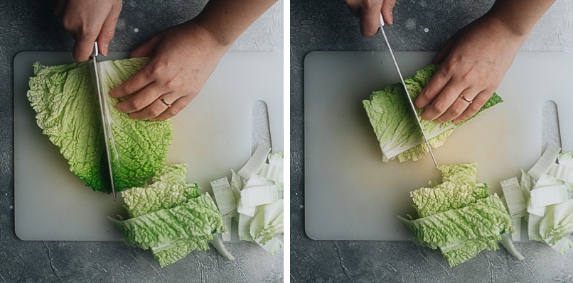 How to cut napa cabbage green part